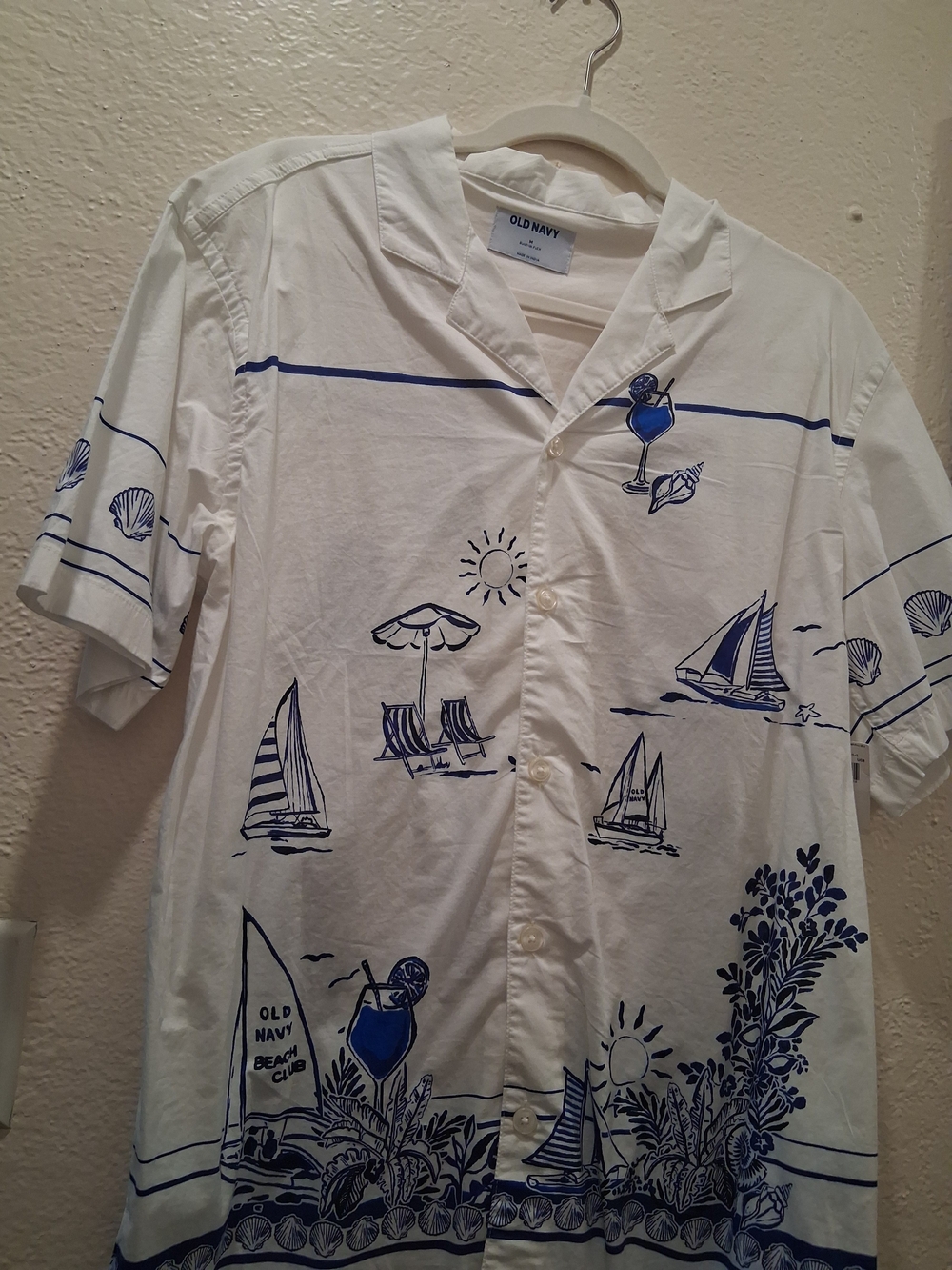 Old Navy White & Navy Nautical Print Short-Sleeve Shirt